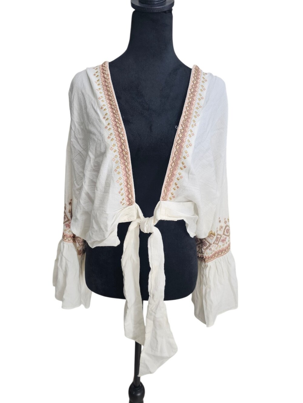 NWT Ramy Brook Madisyn Beaded Embroidered Boho Crop Top Coverup Xl MSRP $245 - Picture 3 of 8